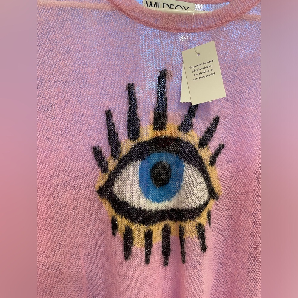 Wildfox Evil Eye pink alpaca Sweater NWT
